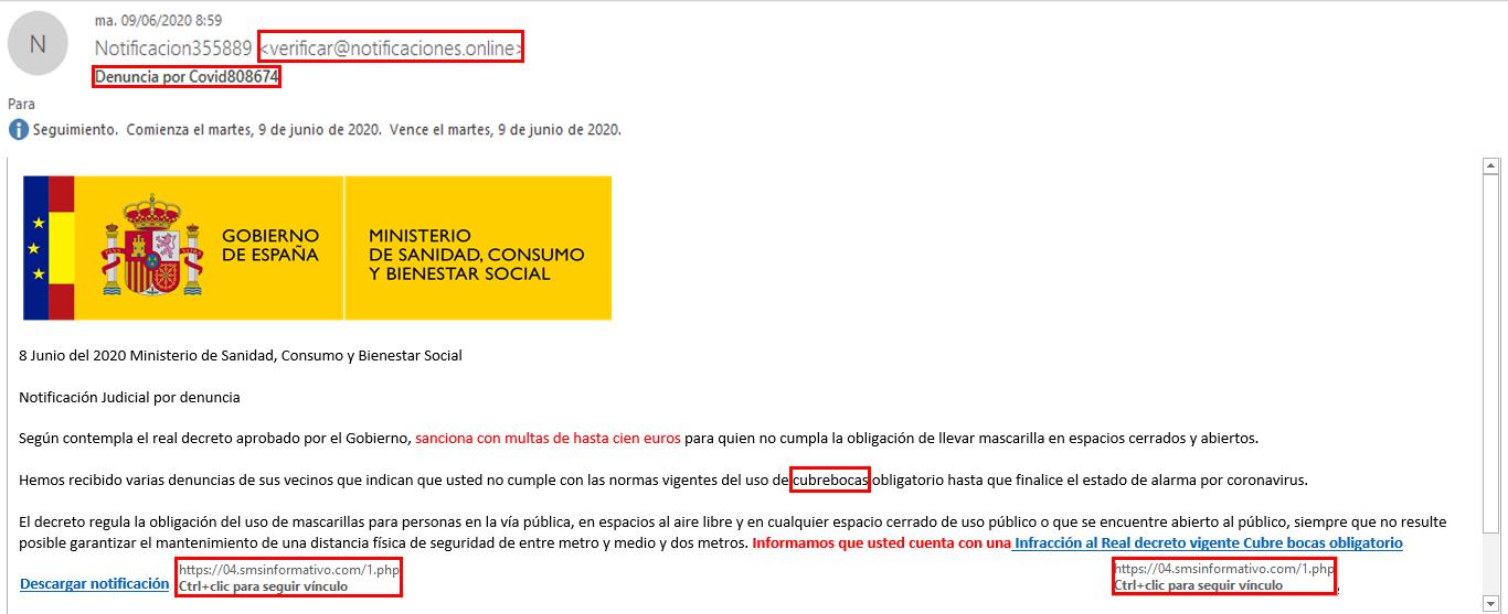 Phishing sanción mascarilla