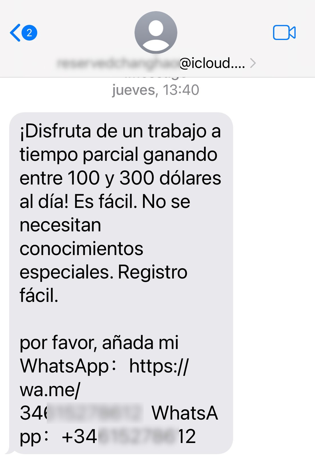 SMS falsa oferta trabajo