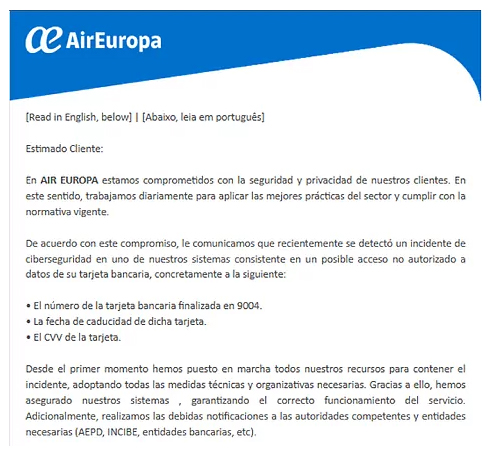 Robo de datos a Air Europa