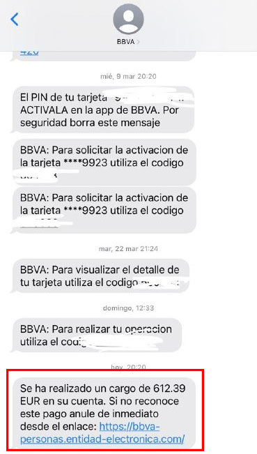 SMS falso BBVA