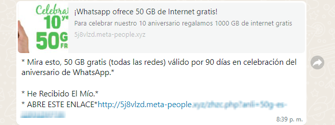 Mensaje estafa Whatsapp