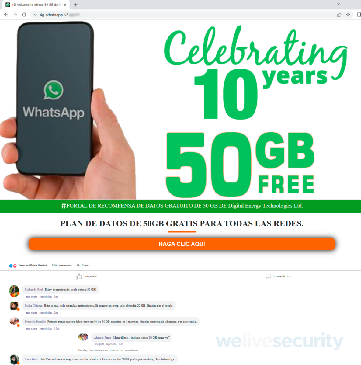 Engaño Whatsapp aniversario