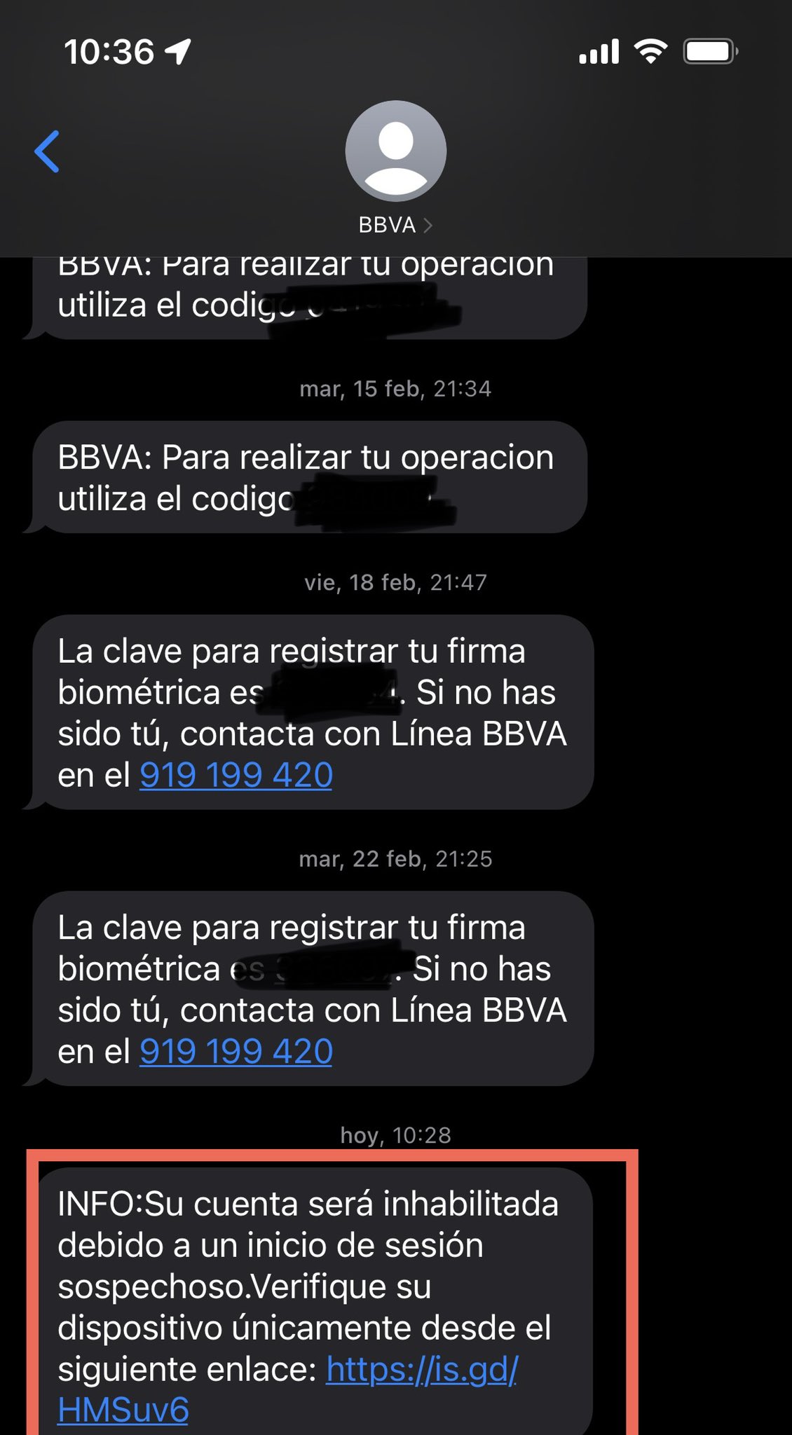 SMS fraudulento BBVA