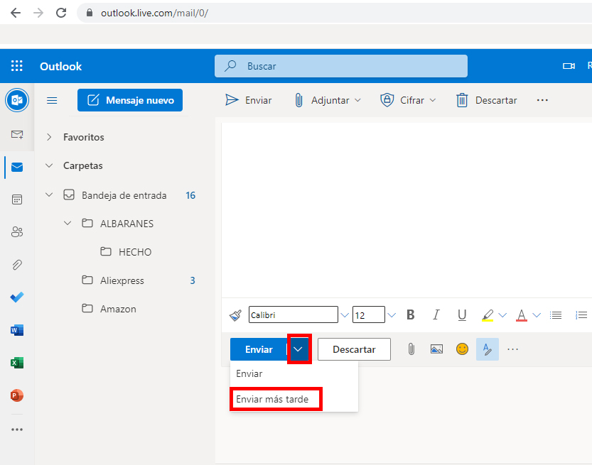Programar envíos Outlook web