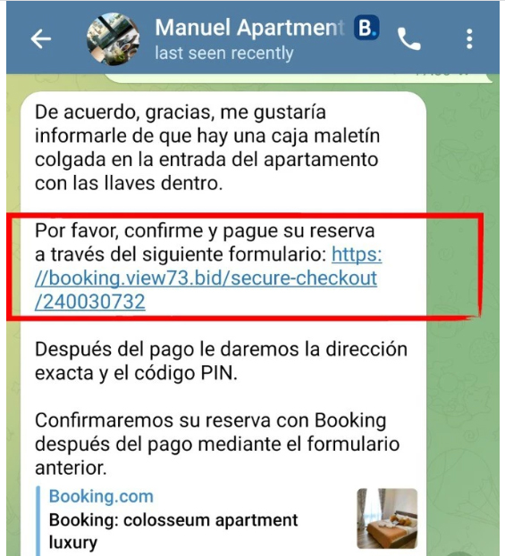 Estafa Booking Telegram