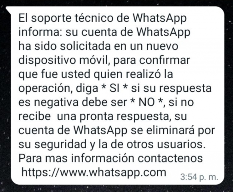 Estafa soporte Whatsapp